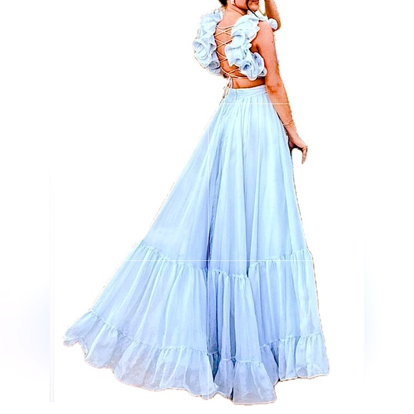 MAC DUGGAL RUFFLE TIERED CUTOUT CHIFFON GOWN ADJUSTABLE LACE UP BK 67911 SIZE 2 - Picture 7 of 13